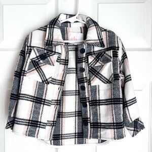 GB Girls Black and Beige Plaid Button Up Shacket Size 4 Soft